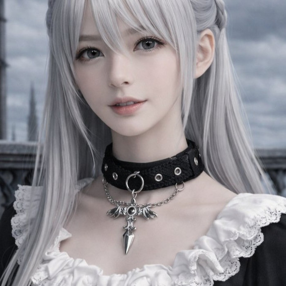 漆黒のゴシックチョーカー・剣＆天使の羽＆チェーン・Lサイズ