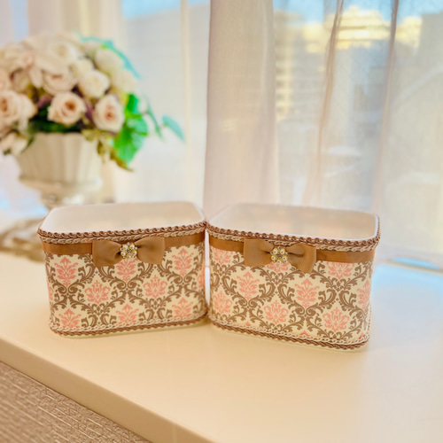 花柄2段小物入れ 2段式♡ダマスク柄の大人かわいい小物入れ その他インテリア雑貨