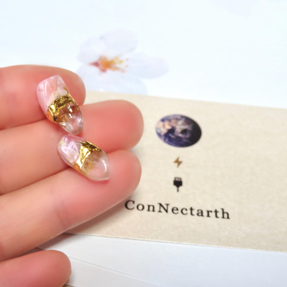 桜の記憶＊Pink opal×Rose quartz＊金継ぎ-pierce／L〜M size【Ⅱ】 3枚目の画像