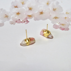 桜の記憶＊Pink opal×Rose quartz＊金継ぎ-pierce／L〜M size【Ⅱ】 10枚目の画像