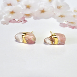 桜の記憶＊Pink opal×Rose quartz＊金継ぎ-pierce／L〜M size【Ⅱ】 8枚目の画像