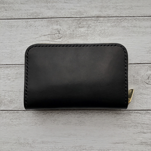 ハーフウォレット　栃木レザー　ワイルドレザー　ブラック 送料無料 栃木レザー ハーフウォレット 二つ折り財布 小銭入れ