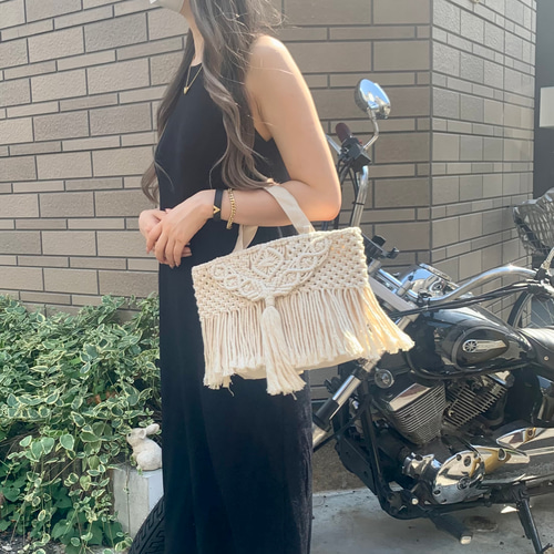 マクラメトートバッグフラワー(ナチュラル) トートバッグ ミ・アンジュ