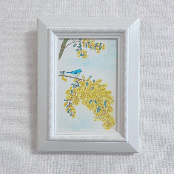 Creema限定 日本画/原画《ミモザと青い鳥》 絵画 Blancheur art 通販