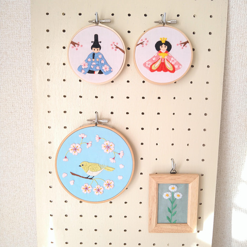 さくら　アクリル画　原画「シロツメクサの咲くフィールド」額縁付＋複製画3枚 桜とウグイス ＃アート ＃絵画 ＃原画 ＃アクリル画 20cm角 絵画