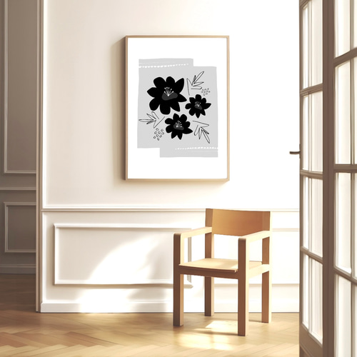北欧 風 インテリア アートポスター【 bloom . 】 :/071/ 花 植物 黒