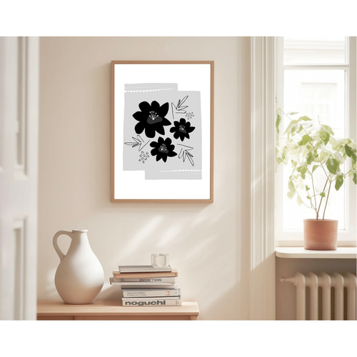 北欧 風 インテリア アートポスター【 bloom . 】 :/071/ 花 植物 黒