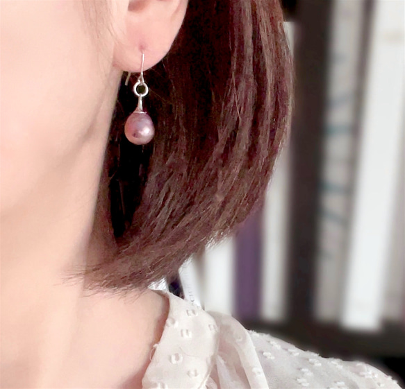 淡水珍珠金屬紫花蕾耳環 可改耳環 第2張的照片