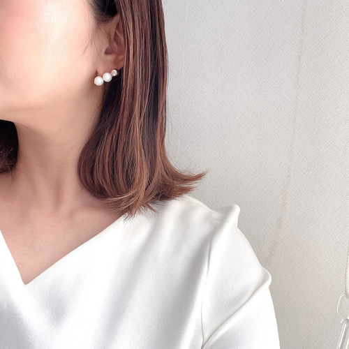 入園・入学式 フォーマルに】クリスタルパール3連ピアス パール