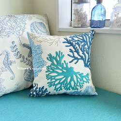 クッションカバー［35cm角］珊瑚 コーラル ターコイズブルー