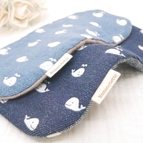 ふわふわガーゼハンカチ『デニム風くじら』優しい肌触りの8重ガーゼハンカチ 10×20cm ギフトにも☺ 5枚目の画像
