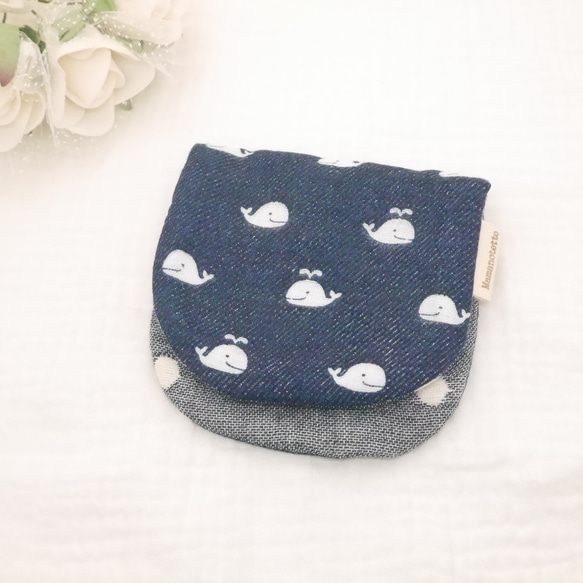 ふわふわガーゼハンカチ『デニム風くじら』優しい肌触りの8重ガーゼハンカチ 10×20cm ギフトにも☺ 3枚目の画像