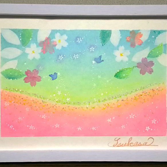 パステルアート　春のお届け物　パステル画原画 2枚目の画像