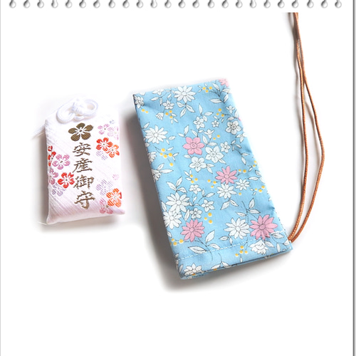 特集＼花柄＆ブルー／S・巾着袋 ネックレス・水色・サックスブルー