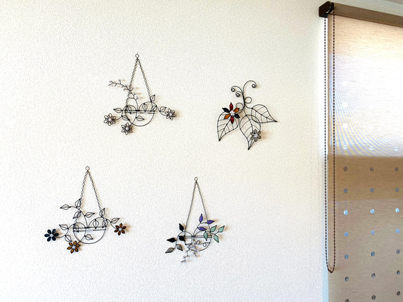 ハンキングバスケット　〜flower〜　ワイヤークラフト　アート　壁飾り　花　可愛い　おしゃれ　インテリア　スワッグ 4枚目の画像