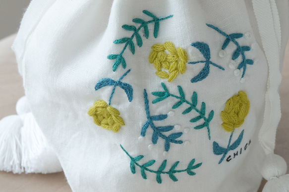 [ナンタケット] インナーバッグ。北欧　草花の刺繍　(ナンタケット６インチ用) 4枚目の画像