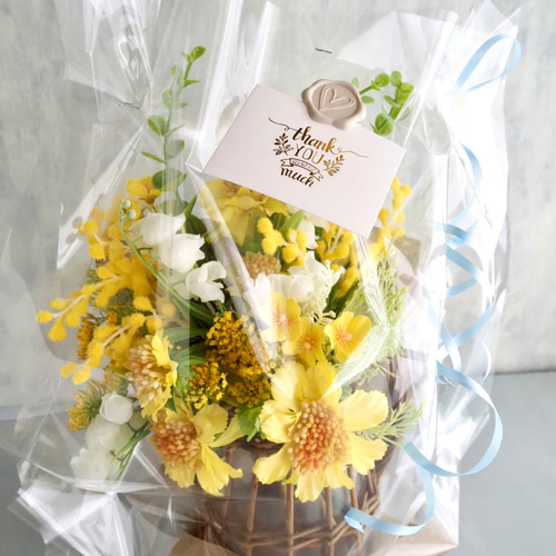 ミモザ・スズラン】春いっぱい詰め込んだ春色造花ブーケ【花器別売り