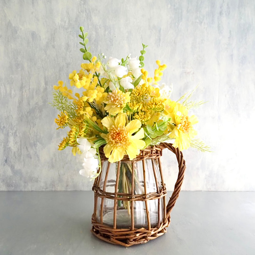 ミモザ・スズラン】春いっぱい詰め込んだ春色造花ブーケ【花器別売り