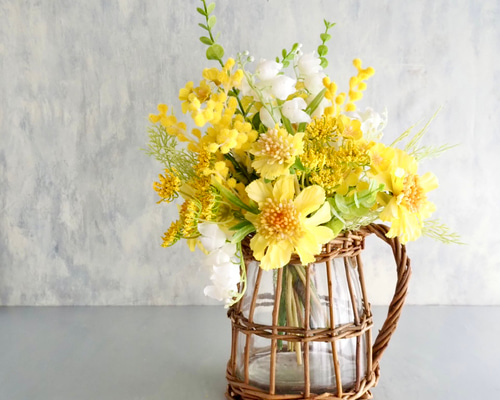 ミモザ・スズラン】春いっぱい詰め込んだ春色造花ブーケ【花器別売り