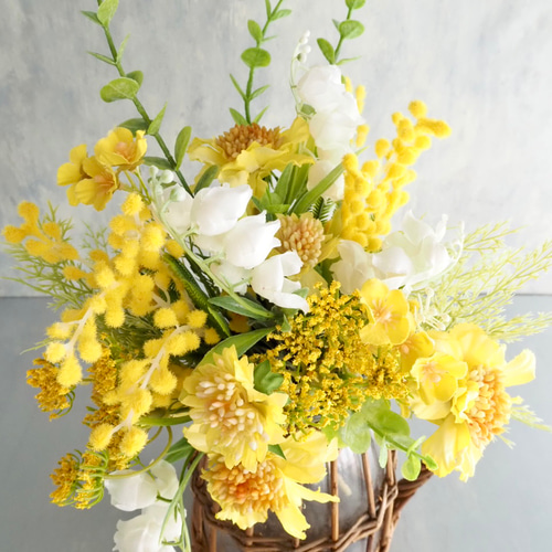 ミモザ・スズラン】春いっぱい詰め込んだ春色造花ブーケ【花器別売り