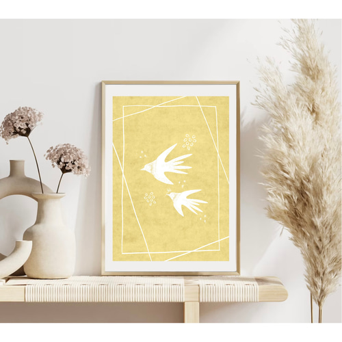 【初売り】 アート インテリア 風 北欧 ポスター【 :/073 .】イエロー birds 絵画