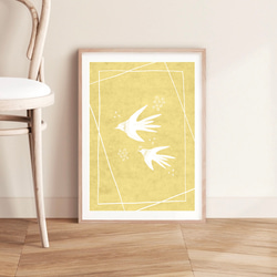 北欧 風 インテリア アート ポスター【 bird .】イエロー :/073/ 鳥 花 ナチュラル シンプル 黄色 4枚目の画像