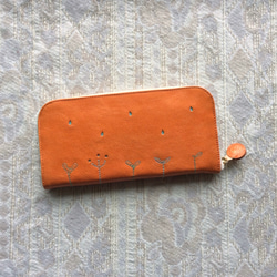 刺繍革財布『LIFE』つやORANGE（ヤギ革）☆スリムタイプ☆ラウンドファスナー型 2枚目の画像