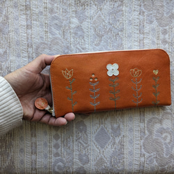 刺繍革財布『LIFE』つやORANGE（ヤギ革）☆スリムタイプ☆ラウンドファスナー型 7枚目の画像