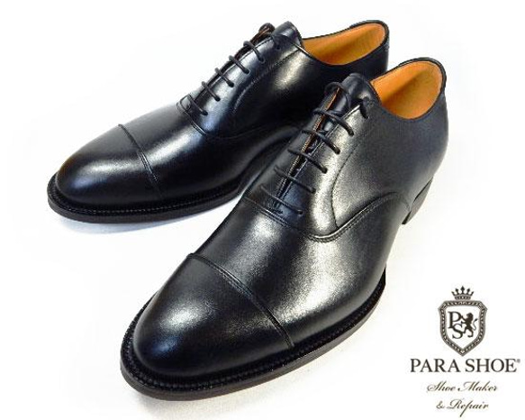 PARASHOE ハンドメイド 本革 内羽根ストレートチップ ビジネスシューズ 黒 3E（PSY1011-BLK） 2枚目の画像