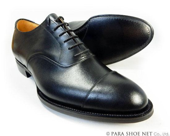 PARASHOE ハンドメイド 本革 内羽根ストレートチップ ビジネスシューズ 黒 3E（PSY1011-BLK） 1枚目の画像