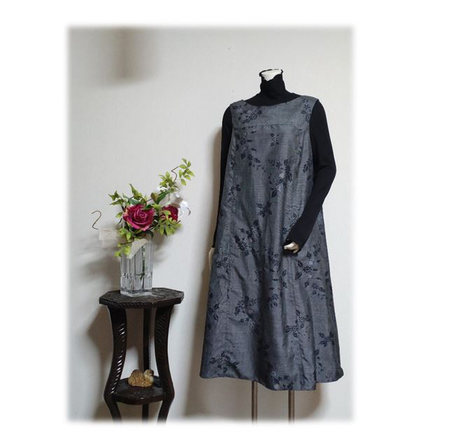 O１★受注製作★　Aラインワンピース　ジャンスカ　着物アップサイクル