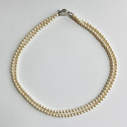 貝ベビーパール2連ネックレス/4mm約42/45cm/ホワイトベージュ/R/made