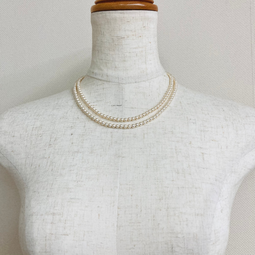ベビーパールネックレス②連 貝ベビーパール2連ネックレス/4mm約42/45cm/ホワイトベージュ/R/made