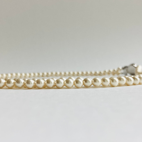 貝ベビーパール2連ネックレス/4mm約42/45cm/ホワイトベージュ/R/made