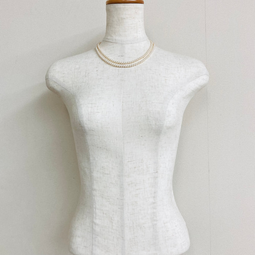 貝ベビーパール2連ネックレス/4mm約42/45cm/ホワイトベージュ/R/made