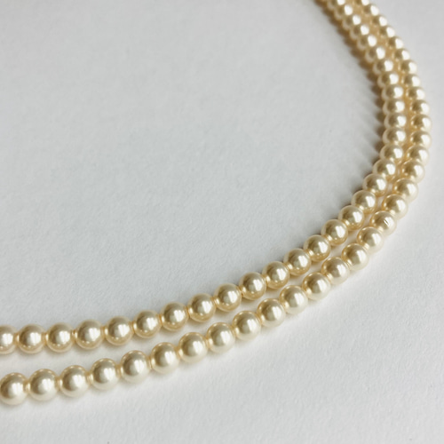 ベビーパールネックレス②連 貝ベビーパール2連ネックレス/4mm約42/45cm/ホワイトベージュ/R/made