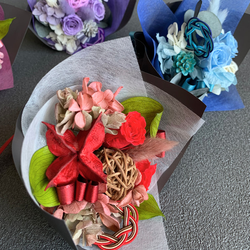 miniブーケ《水引細工付》プリザーブドフラワー花束の贈り物 卒業 入学