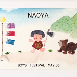 A4ポスター「金太郎」水彩画イラスト　五月人形　端午の節句　鯉のぼり　こどもの日 2枚目の画像