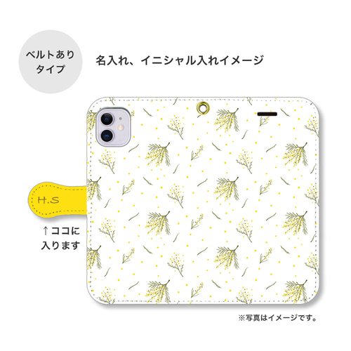 スマホポシェット（ミモザの模様） dポイントマーケット|多機種対応スマホケース手帳型本革スマホケース