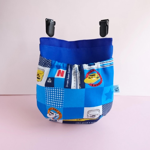 ハンドメイド 新幹線 巾着 移動ポケット のりもの 青 男の子