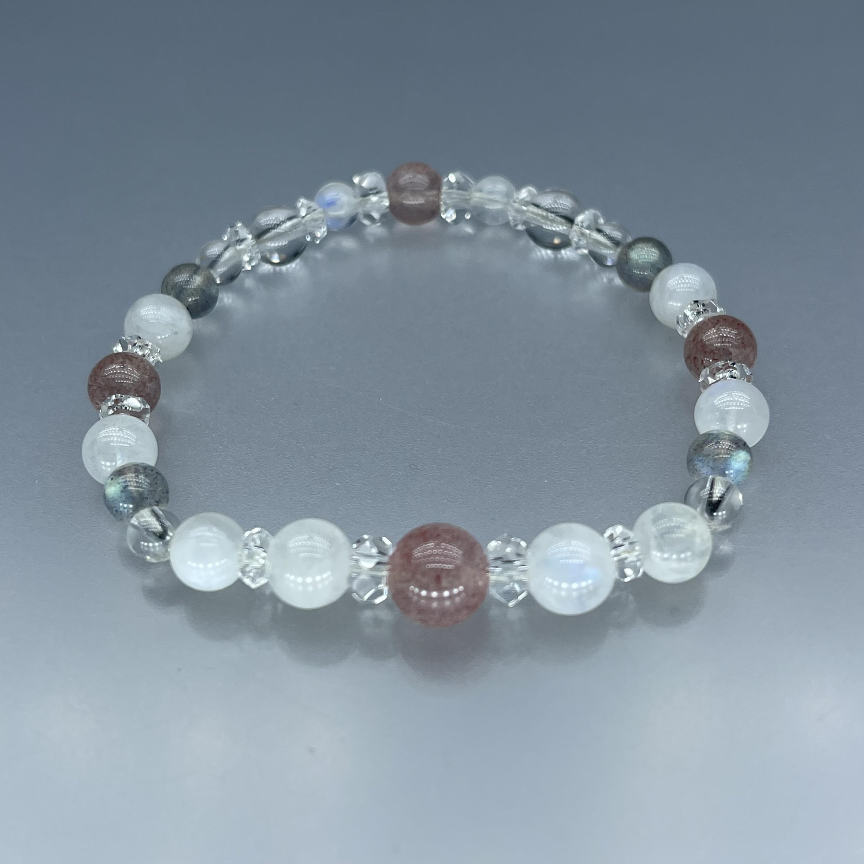 天然石 レッドアベンチュリン レインボームーンストーン ラブラド 水晶 ブレスレット　Sサイズ