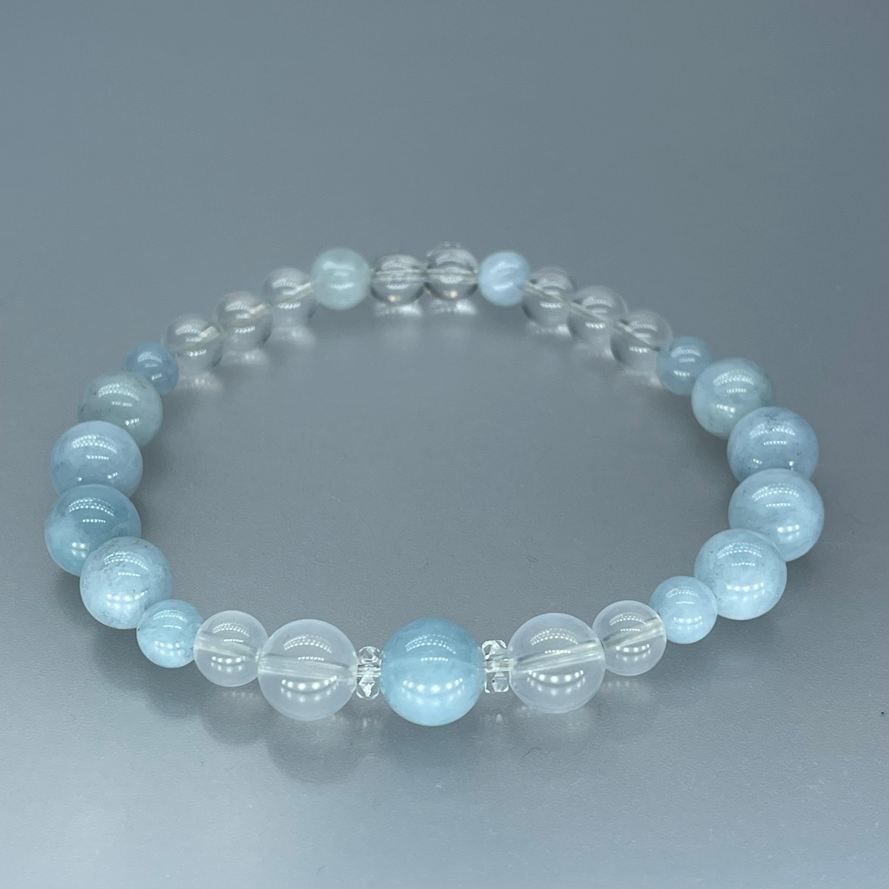 天然石 アクアマリン ミルキークオーツ 水晶 ブレスレット　Mサイズ