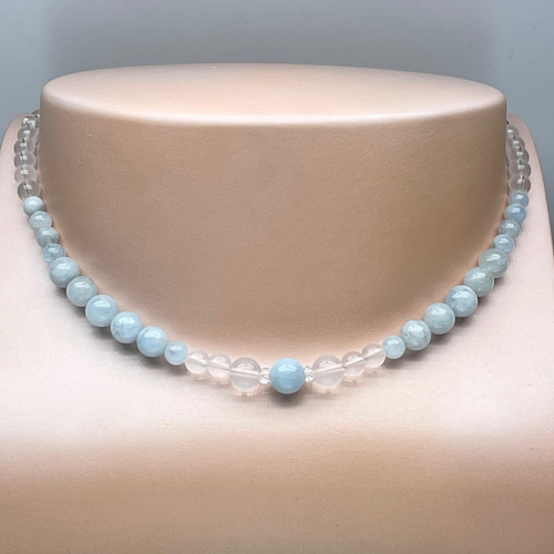 天然石 アクアマリン ミルキークオーツ 水晶 ネックレス Mサイズ