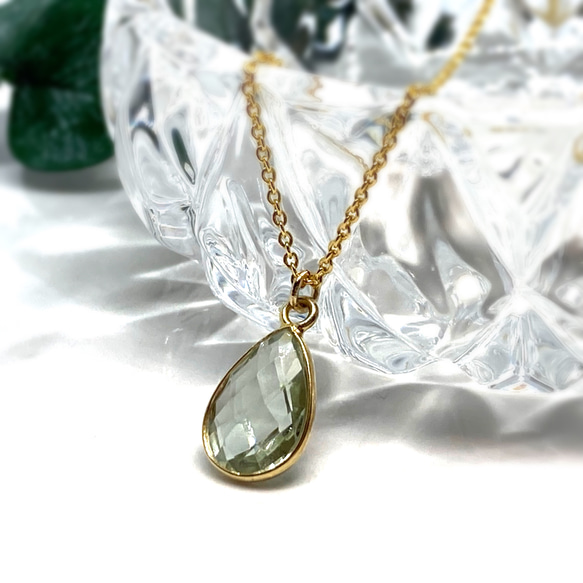 【天然石】宝石質グリーンアメジストのネックレス 3枚目の画像