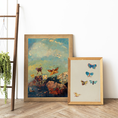 NO.35】水彩のカラフルな蝶たちアートポスター☆ヴィンテージ虫絵画