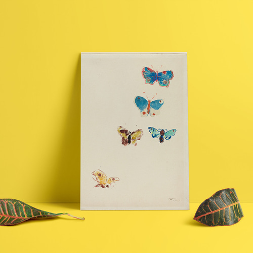 NO.35】水彩のカラフルな蝶たちアートポスター☆ヴィンテージ虫絵画