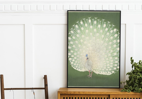 【NO.37】白い孔雀の日本画アートポスター和柄☆お正月鳥和モダン和室インテリア雑貨☆ハガキA4A3A2A1B4B3B2 5枚目の画像