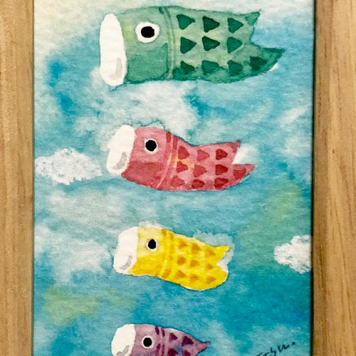 透明水彩画「鯉のぼり」イラスト ミニ額 端午の節句 五月人形 透明水彩画「鯉のぼり」イラスト ミニ額 端午の節句 五月人形
