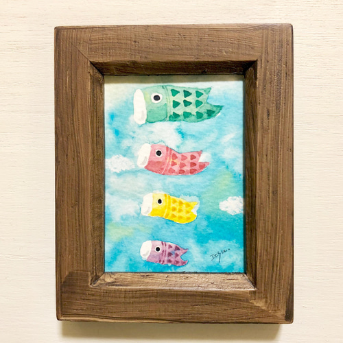 透明水彩画「鯉のぼり」イラスト ミニ額 端午の節句 五月人形