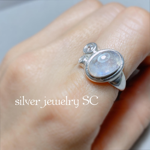 レインボームーンストーンのリング 16号 天然石／silver/純銀